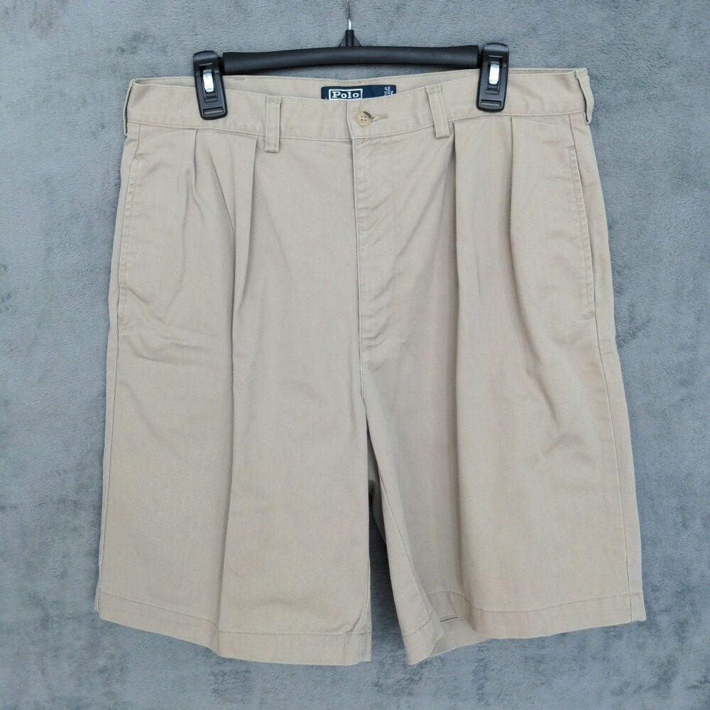 Vintage Polo Ralph Lauren Tyler Shorts Men's 34 Khaki Pleated 9 1/2" Chino Y2K